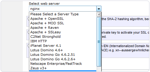 Namecheap SSL选择服务器类型