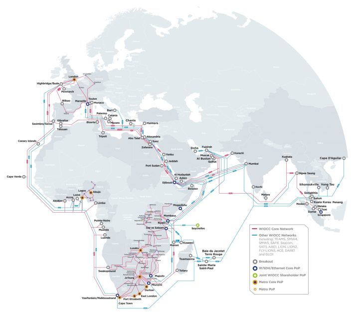 非洲地区线路总图(WIOCC)